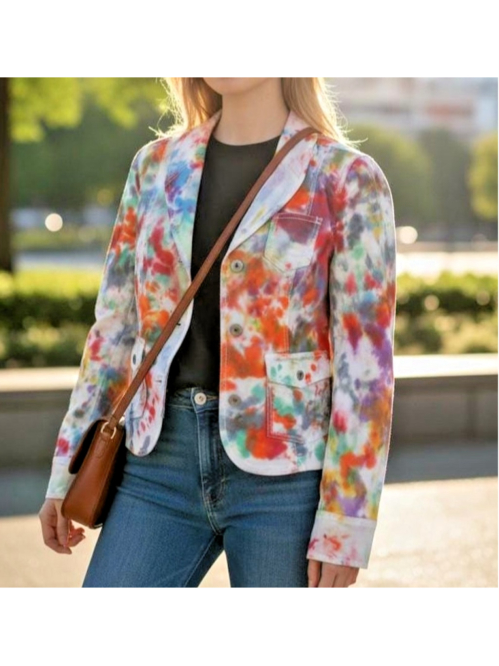 Size 2 Hand-Dyed Tie Dye Stretch Cotton Blazer: Upcycled Boho Artwear